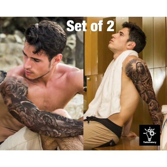 Men Temporary Tattoo Sleeve Set Of 2 Fake Tattoo Sleeve For Etsy