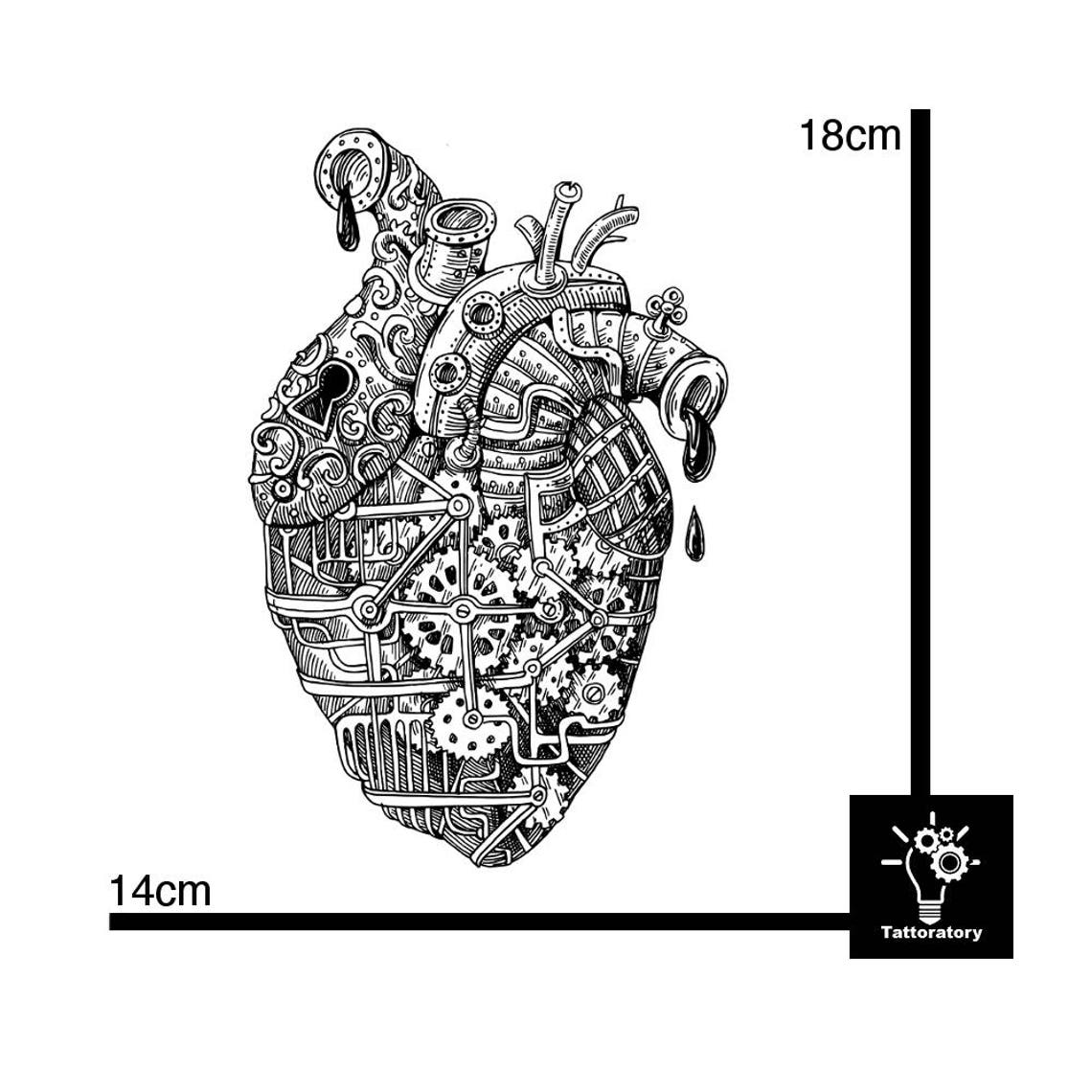 Heart Temporary Tattoo Large Heart Tattoo Heart Fake Tattoo Steampunk