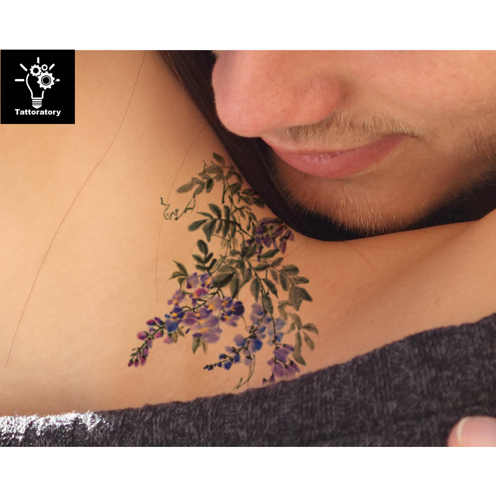 Japanese Wisteria symbolizing humilityhumbleness inspired by Russells  Buddhist seal of two branches of wisterias Th  Lilac tattoo Tattoos  Body art tattoos