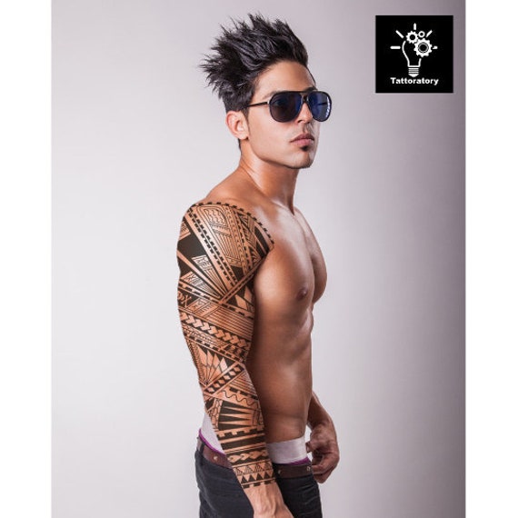 Polynesian Tribal Temporary Tattoo Sleeve For Men Large Etsy