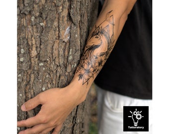Large Unicorn Tattoo With Moon & Flowers on Forearm Born This - Etsy New  Zealand