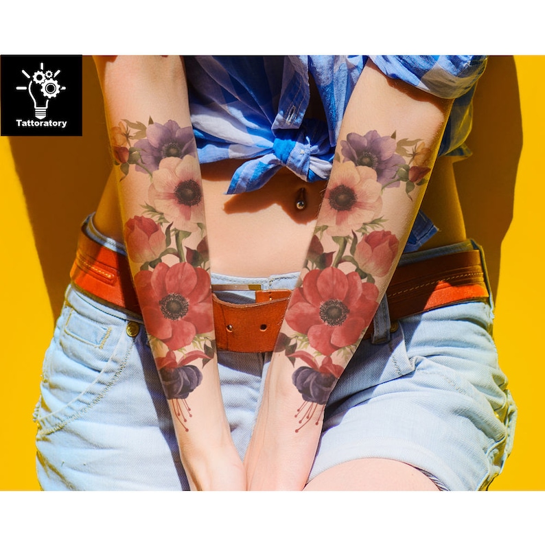 2 Floral Temporary Tattoo Sleeve for Women Tatouage Temporaire Etsy