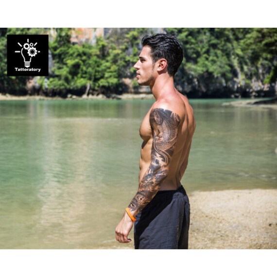 Temporary Tattoo Sleeve Tatouage Temporaire Homme Koi Temporary Tattoo Men Fake Tattoo Sleeve Japanese Tattoo Koi Fish Tattoo Black And Grey