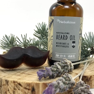 Organic beard oil, promotes beard growth, revitalizes beard, strengthens facial hair, men's grooming, myherbalicious image 1