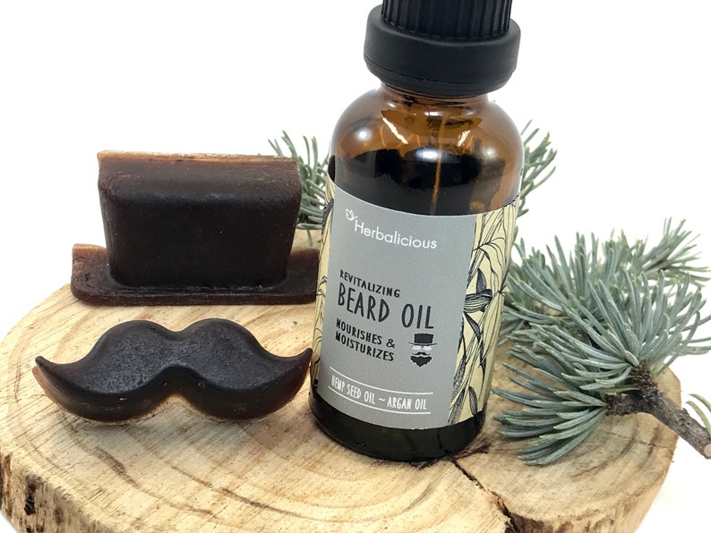 Organic beard oil, promotes beard growth, revitalizes beard, strengthens facial hair, men's grooming, myherbalicious image 2