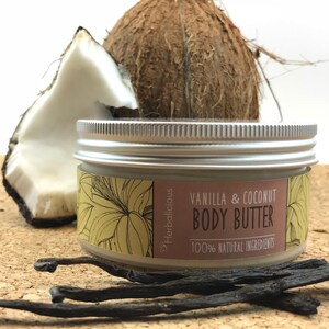 Vanilla coconut body butter, natural body butter, organic moisturizer, natural skin care, organic body butter, gift for her, Myherbalicious image 2