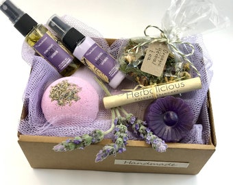 Lavender spa gift for her, gift box for girlfriend, anxiety and stress relief kit, gift for mom, self care package, Valentines gift for wife