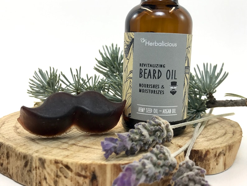 Organic beard oil, promotes beard growth, revitalizes beard, strengthens facial hair, men's grooming, myherbalicious image 1