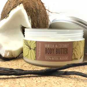 Vanilla coconut body butter, natural body butter, organic moisturizer, natural skin care, organic body butter, gift for her, Myherbalicious image 1