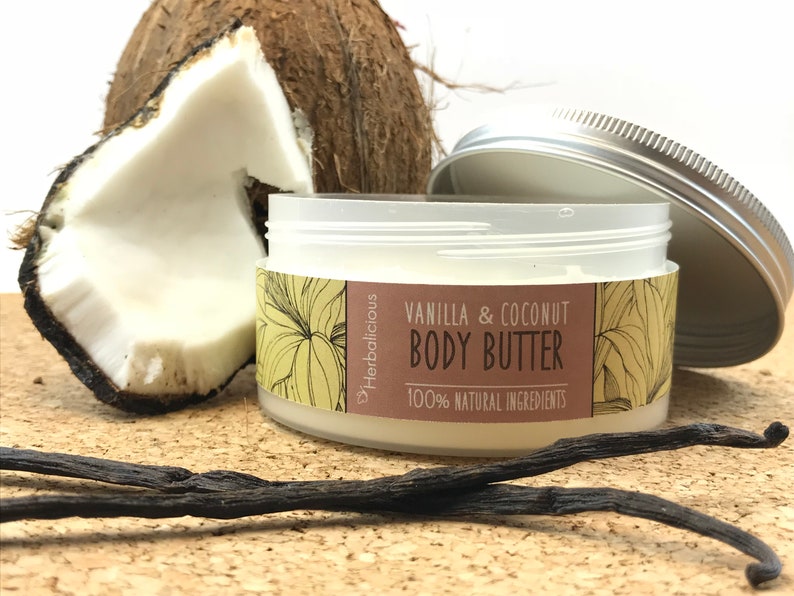 Vanilla coconut body butter, natural body butter, organic moisturizer, natural skin care, organic body butter, gift for her, Myherbalicious image 1