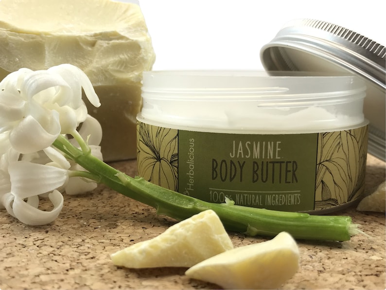 Jasmine body butter, organic moisturizer, natural skin care, herbal body cream, natural body butter, myherbalicious image 2