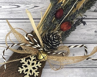 Organic witch broom, scented witches besom, handcrafted holiday broom, natural gift for home, witchy decor, door hanger, handmade home decor