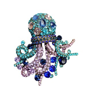 Rhinestone Octopus Brooch