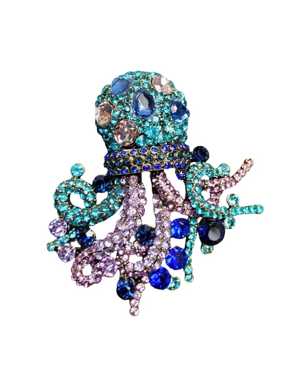 Rhinestone Octopus Brooch - image 1