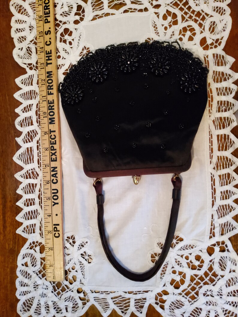 Soure New York 1940's Black Satin Beaded purse image 6