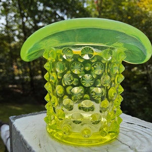 Fenton Topaz Opalescent Hobnail Tophat Toothpick Holder