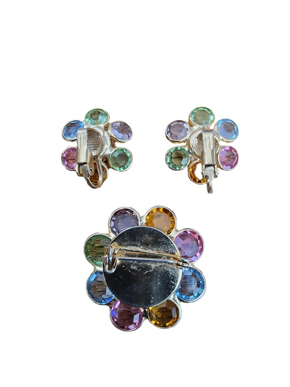 Earring and Brooch Set with Multi Color Pastel Rh… - image 2
