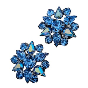 Weiss blue rhinestone clip on earrings