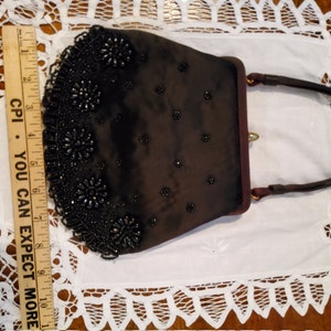 Soure New York 1940's Black Satin Beaded purse image 7