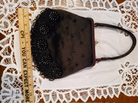 Soure New York 1940's Black Satin Beaded purse - image 7