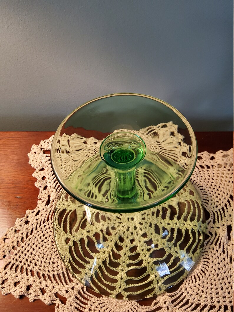 Green Depression Glass Pedestal Candy Dish Etsy