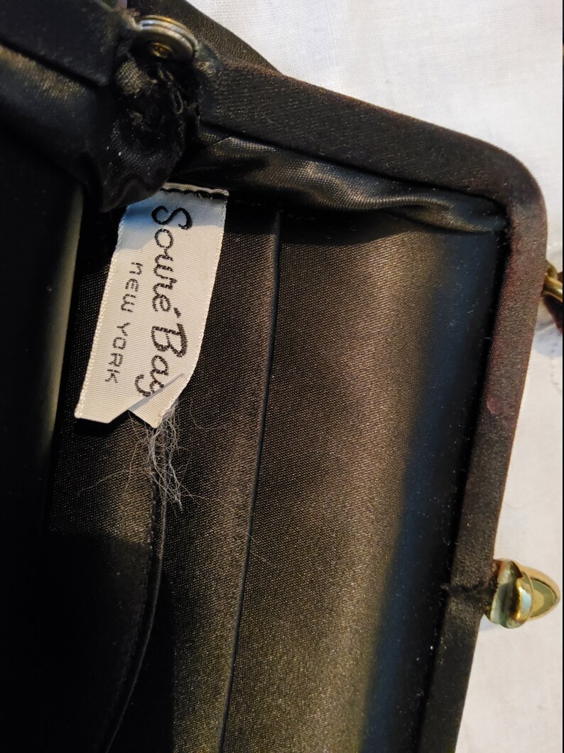 Soure New York 1940's Black Satin Beaded purse image 5