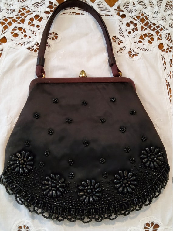 Soure New York 1940's Black Satin Beaded purse - image 2