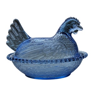 Indiana Glass Hen on Nest Blue