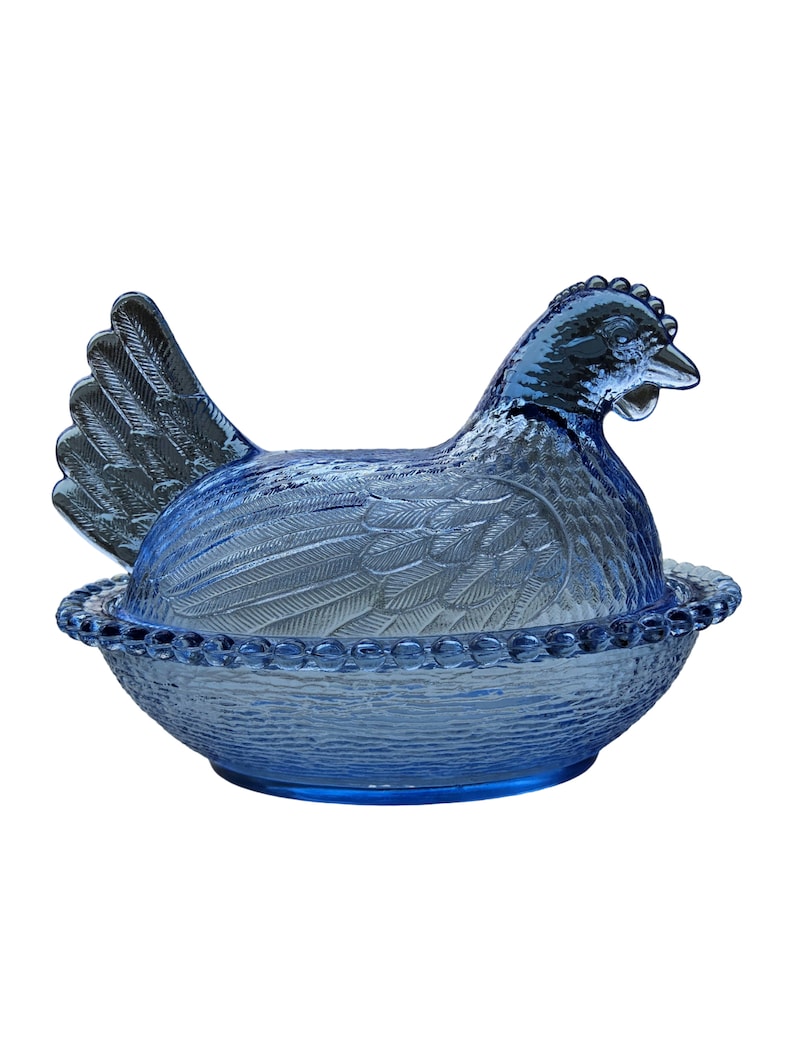 Indiana Glass Hen on Nest Blue