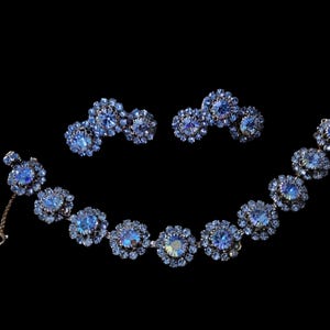 Weiss Vintage Blue Rhinestone Bracelet and Earrings Set