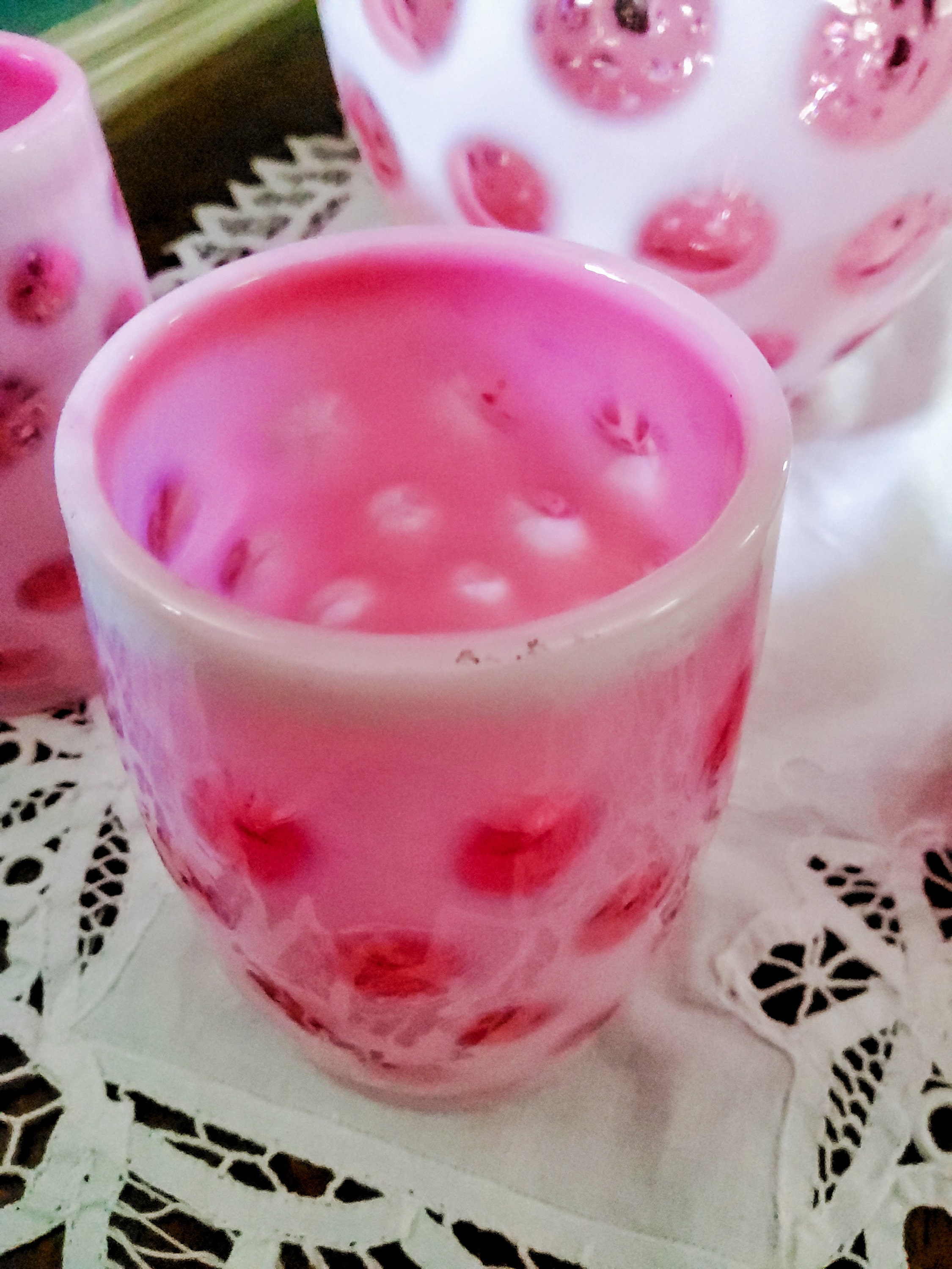 専用 Fenton/フェントン クランベリー コインドット ピンク U.S.A. Vintage Fenton Cranberry Coin Dot Vase Red Pink Flared