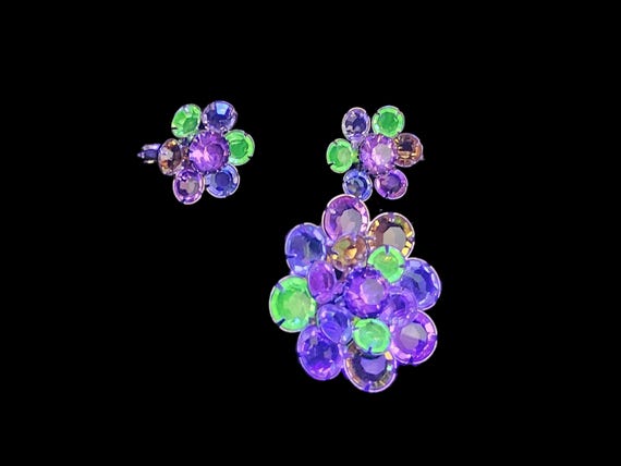 Earring and Brooch Set with Multi Color Pastel Rh… - image 5