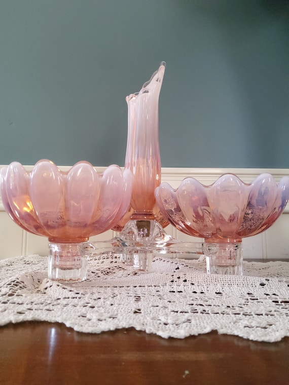 Fostoria Glass Pink Opalescent Heirloom 5 Piece Epergne - Etsy