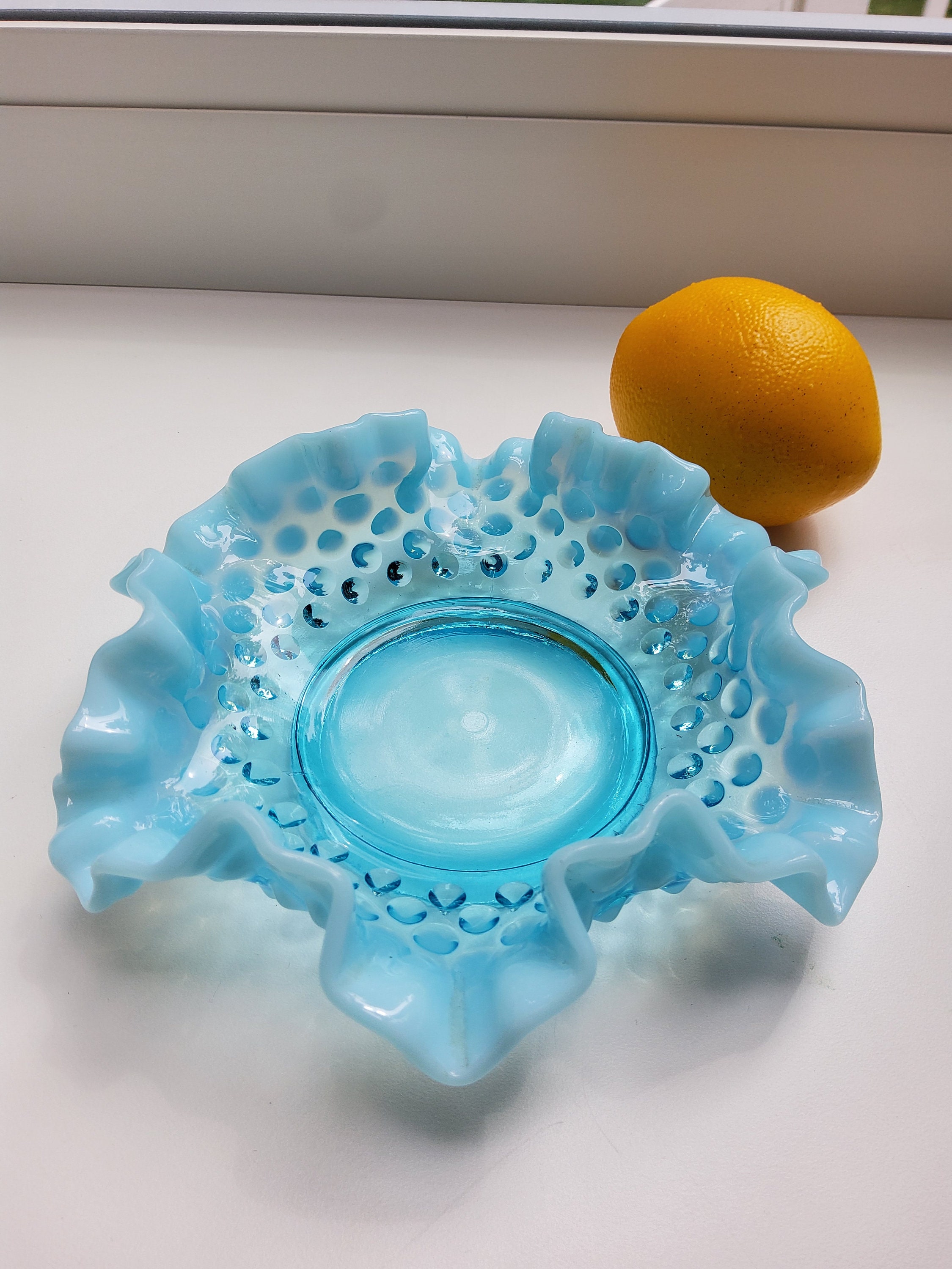 フェントン ブルーボウル Fenton Blue Opalescent Hobnail Bon Bon C1940 - Etsy Hong Kong