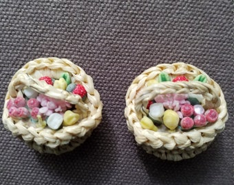 Vintage MCM retro floral basket clip on earrings