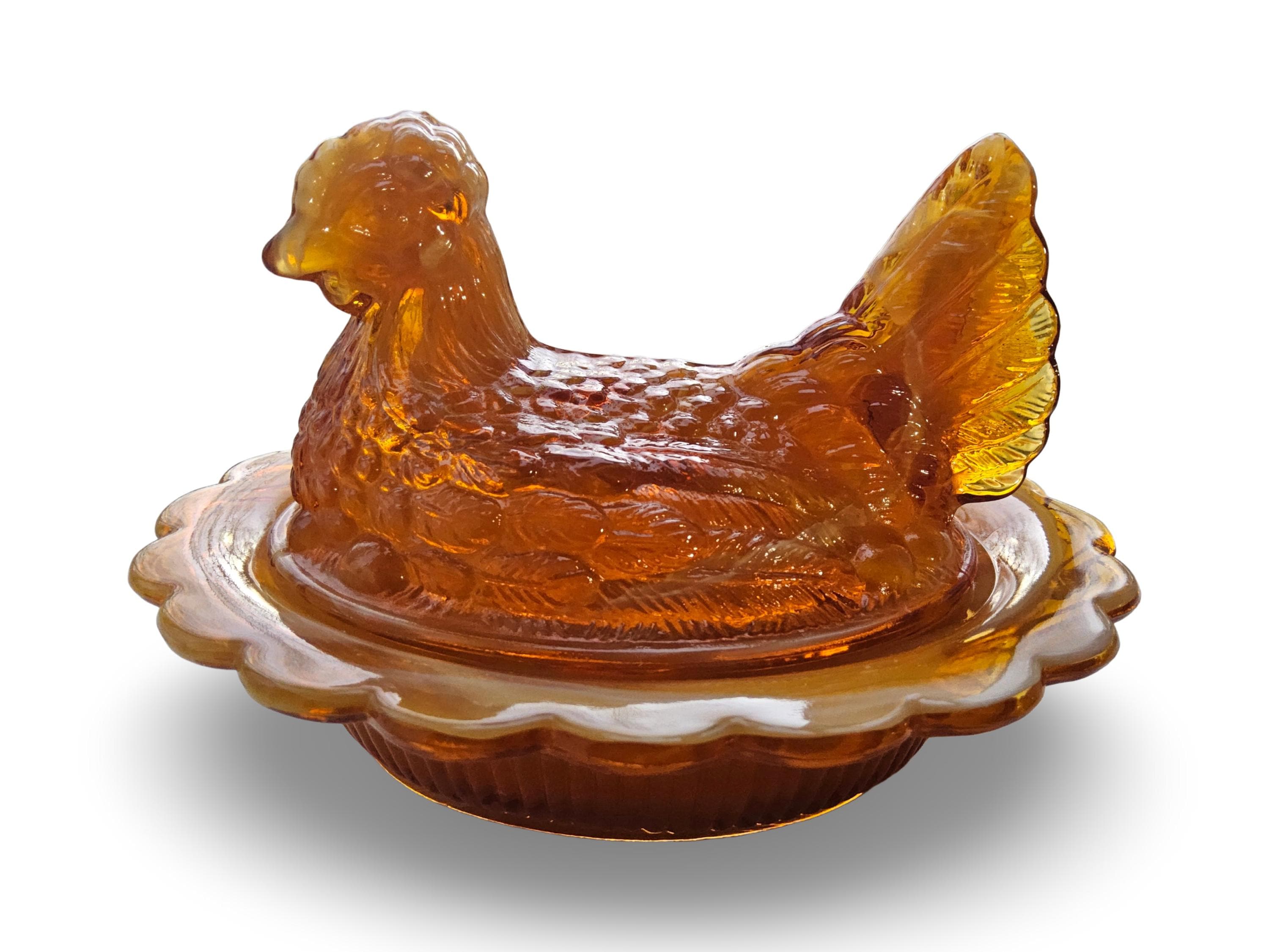 Vintage Mosser Amber Slag Hen on Nest - Etsy