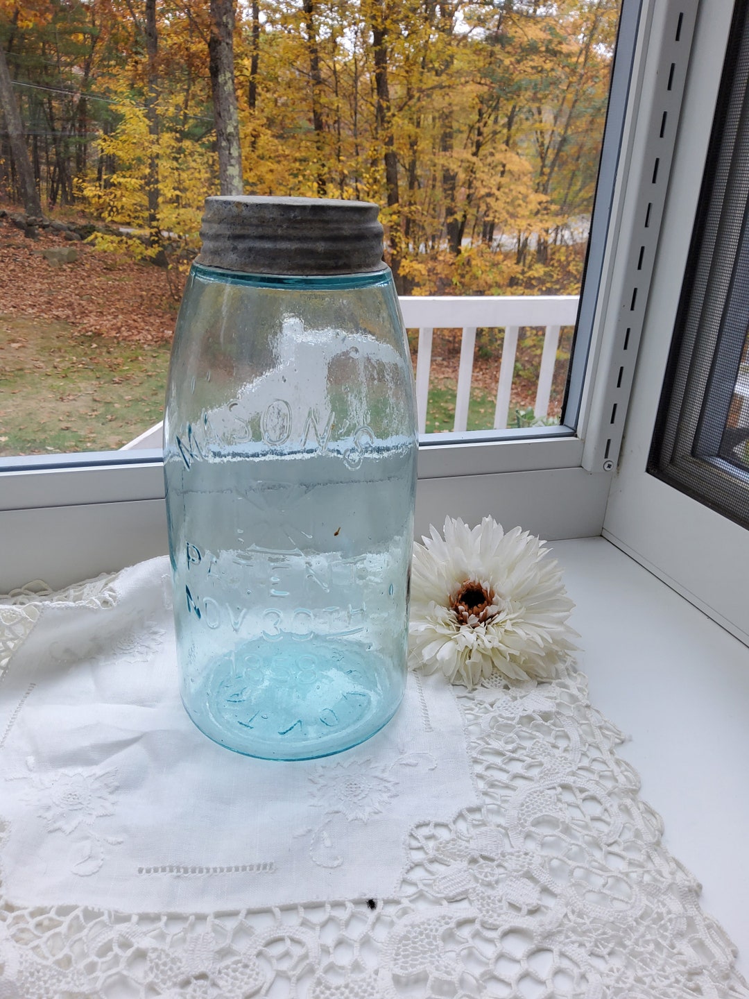 Blue Mason Jar With Maltese Cross Etsy