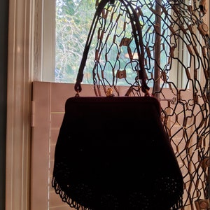 Soure New York 1940's Black Satin Beaded purse image 1