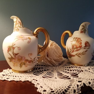 Set of Antique Royal Worcester porcelain flat back pitcher