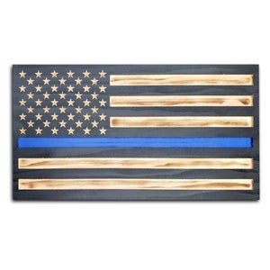 Carved Blue Line Wooden Flag - Police Officer Gift - Police Wood Flag - Blueline Police Flag - Carved Flag - Law Enforcement Gifts