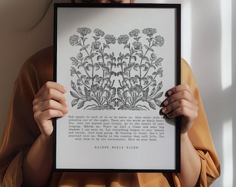 Rilke Poem Print: Vintage Botanical Line Drawing (Digital Download)