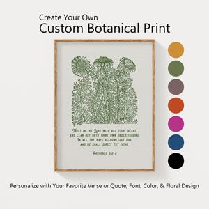 Custom Botanical Print Personalized Bible Verse or Custom Quote Wildflower Wall Art Vintage Flower Print Digital Download Gift for Her
