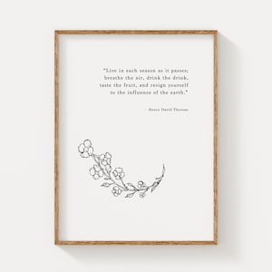 Live in Each Season Quote Print Henry David Thoreau Wall Art Nature Printable Botanical Minimalist Line Drawing Earthy Calm Decor