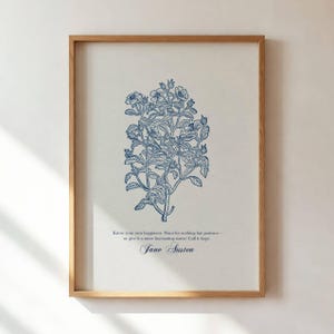 Jane Austen Quote Print: Blue Floral Sense and Sensibility Quote (Digital Download)