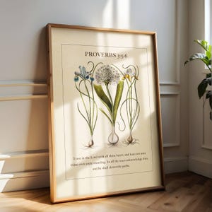 Sprüche 3:5-6 Christlicher Druck, Vintage Blumenwandkunst (Digitaler Download) Bild 1