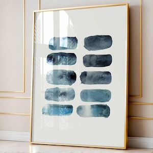 Abstract Blue Watercolor Wall Art - Modern Minimalist Printable for Home Decor, Artwork Blue for Livingroom, Coastal Decor Bedroom Art Print