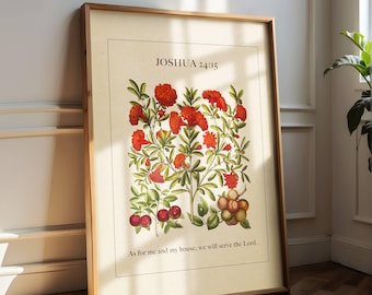 Joshua 24:15 Botanische Drucke - Vintage Christian Scripture Art (Digitaler Download)