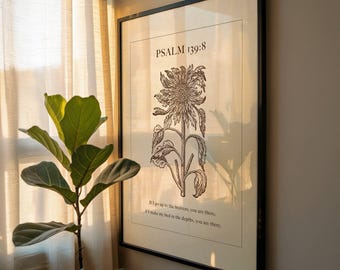 Psalm 139:8 – You Are There, Bible Verse Printable, Christian Wall Art, God Is Always With You, Botanical Scripture Print (Digital Download)