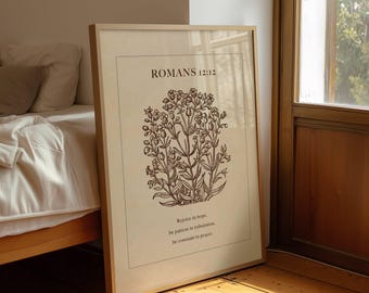 Romans 12:12 Botanical Print, Inspirational Scripture Art (Digital Download)