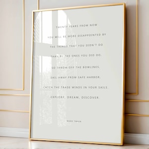 Mark Twain Explore Dream Discover Quote Print, Adventure Wall Art, Motivational Poster, Minimalist Typography Printable, Long Quotes